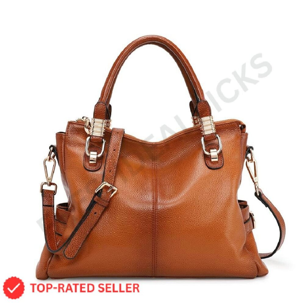 Genuine Leather Satchel Tote Shoulder Bag Elegant Classic Work Chic